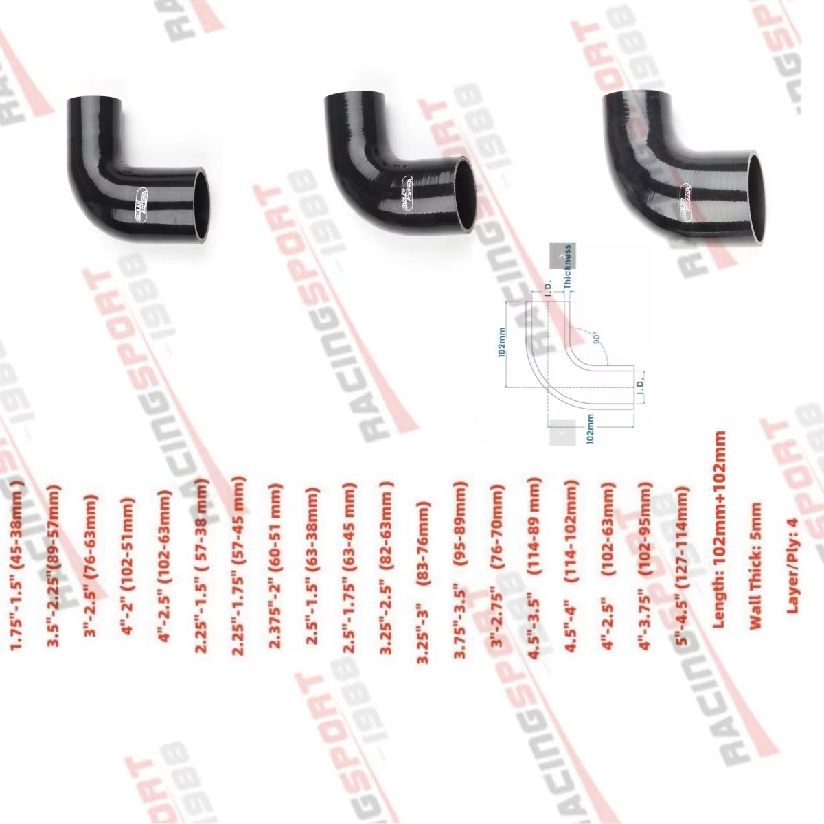 Hitam 4-PLY Panjang: 102Mm 90  - Turbo Silicone Coupler Hose Reducer 4 Ply ulasan dan harga